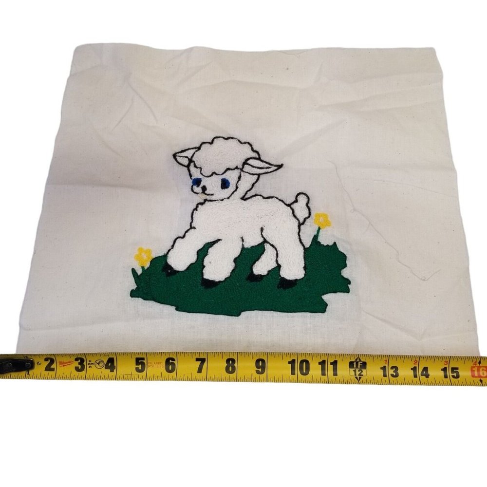 Vintage Hand Embroidered Quilt Square Handmade Spring Lamb Unfinished Animal - Picture 8 of 8